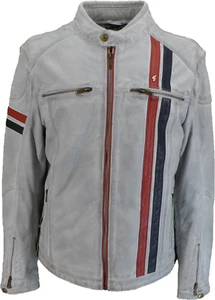 Gabicci Mens White/Blue/Red Leather Rally Jacket - Picture 1 of 4