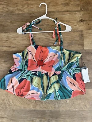 Camiseta sin mangas floral recortada blanca lirio talla 2X correas de espagueti tropical Foto 1 de 4