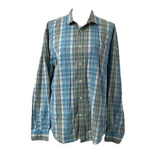 Men's Large Button-Down Shirt John Bartlett Consensus Blue and Tan Plaid - Picture 1 of 10