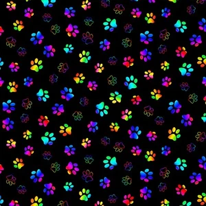 Feline Drive Fabric WILDCAT Rainbow Paw Prints Black - Fat Quarter (18"x22") FQ - Picture 1 of 7