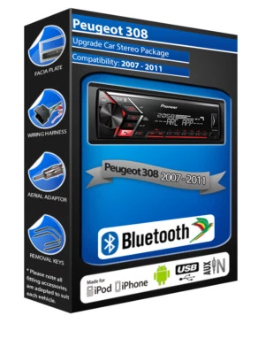 Peugeot 308 Radio Pioneer MVH-S320BT Stereo Vivavoce Bluetooth Kit, USB Aux - Immagine 1 di 4
