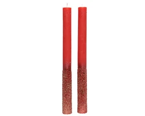 2 Stabkerzen 25cm Glitzer Spitzkerzen Weihnachtskerzen Adventskerzen Tafelkerzen - Bild 1 von 2