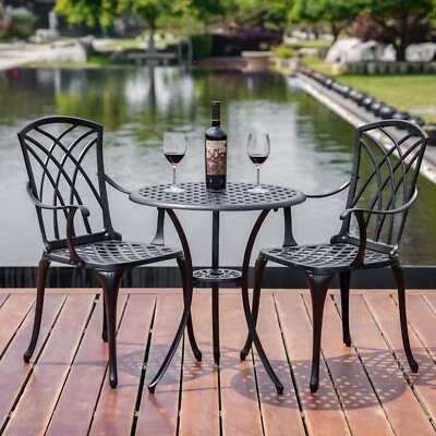 3 Piece Bistro Set Cast Aluminum Bistro Sets All Weather Outdoor Table and Chair - Image 1 of 4