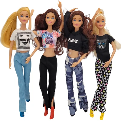 4 Sets Kleidung Hose Leggins Tops Kleider Outfit Mode für Barbie Puppe modisch