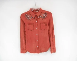 Miss Me Girls Embellished Roll Tab Sleeve Button Up Shirt Size S #A515 - Picture 1 of 8