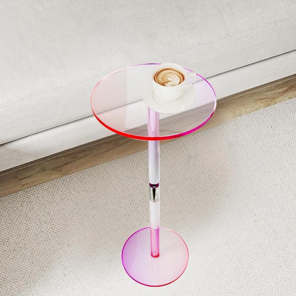 Acrylic Drink Iridescent Side Table for Small Spaces Colorful Round Drink Side - Image 1 of 4