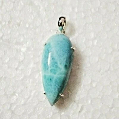 Ciondolo unisex in argento sterling 925 con pietra larimar naturale - Immagine 1 di 4