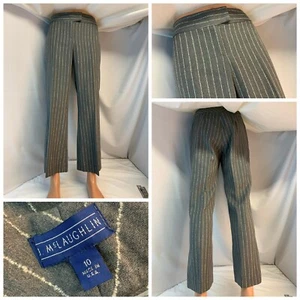 J McLaughlin Bootcut Pants Sz 10 Gray Stripe 100% Wool 29” USA YGI K1-175 - Picture 1 of 12