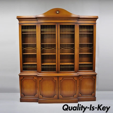 Maslow Freen French Empire Style Breakfront Bookcase China Cabinet w Brass Grill Cover
