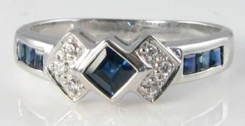 STUNNING 9K 9CT WHITE GOLD ART DECO INS SAPPHIRE & DIAMOND RING FREE RESIZE - Image 1 of 1