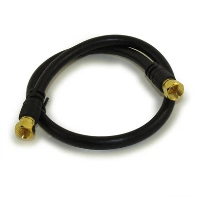1.5ft RG6 QUAD SHIELD Black HI-BANDWIDTH Coax Cable F-type Gold Plated - Image 1 of 3