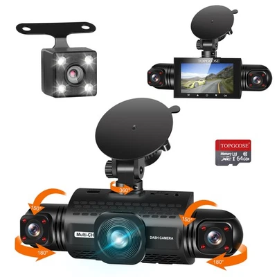 TOPGOOSE 360 Degree View 4 Channel Dash Cam Front and Rear Inside Left Right, Dash Cam...