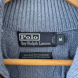VTG Polo Ralph Lauren Men's 1/4 Zip Silk Cashmere Sweater M Cable Knit Fisherman - Picture 1 of 16