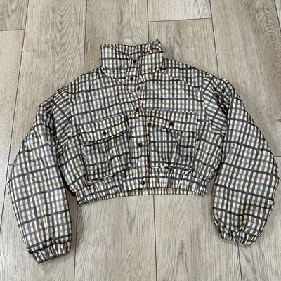 Chaqueta Bomber Zara Puffy Recortada Xs Cuadros Marrón Tostado Para Mujer Manga Larga Foto 1 de 4