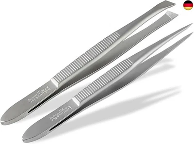 INSTRUMENTENRW Solingen Profi Pinzetten Set Haar Zupfpinzetten 2-Teilig Spitz Schräg Präzise M