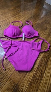 Victoria’s Secret Swim Icon Push-Up Bikini Side Tie Set Pink Medium 32C Top - Picture 1 of 9