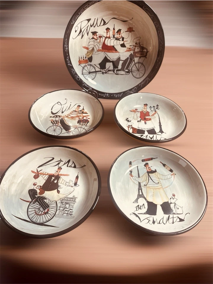 Paris Chefs Pasta Bowl & Servers - Pintado a mano/Vajilla/Utensilios de cocina/Juego de servidor Foto 1 de 4