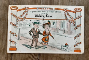 1917 Vintage Postcard Wichita KS Kansas Sedgwick County Dog Humor - Picture 1 of 2