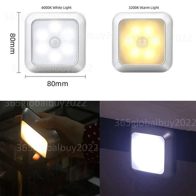6 LED PIR Motion Sensor Lights Wireless Battery Night Light Cabinet Stair Lamp - Image 1 of 4