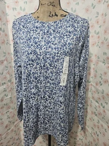 CROFT & BARROW, CAMISETA CLÁSICA MANGA LARGA ALGODÓN AZUL/BLANCO NUEVA PARA MUJER, TALLA 0X - Imagen 1 de 7