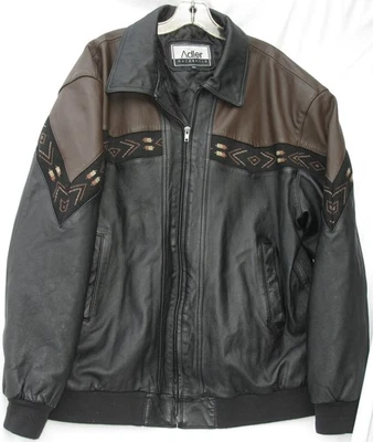 Adler 2 Bolsillos Cremallera Frontal Marrón y Negro Chaqueta Cuero con Forro Poli Hombre 3XL Foto 1 de 2