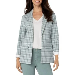 Liverpool Ladies White & Teal Houndstooth Print Boyfriend Blazer, NWT! - Picture 1 of 4