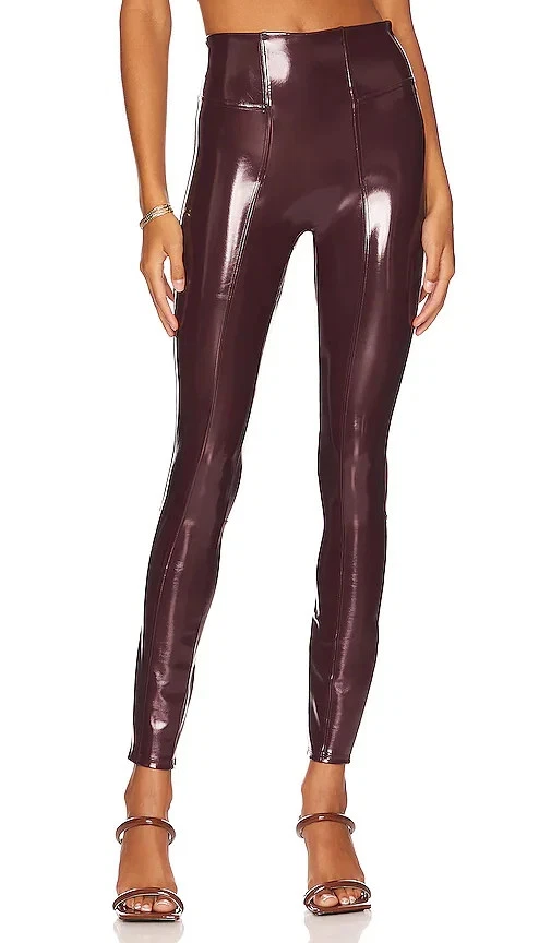 Spanx Faux Patent Leather Leggings Ruby Red Sz M Shiny Pull On Ankle - Image 1 of 4