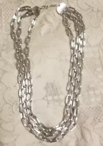 Vtg West Germany Chain Necklace 3 Strand Cable Link Silvertone Aluminum Hook 20" - Picture 1 of 9
