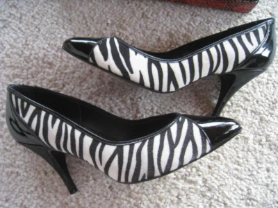 Rush Hour Express  Black Zebra Stripe High Heel Shoes Sz 7B ~ NWB ~ REDUCED - Image 1 of 4