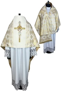 VELO OMERALE broccato oro chiaro, applique ricamata, cinture orfredo - Foto 1 di 5