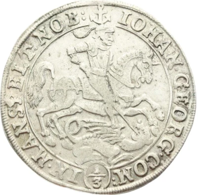 Mansfeld Aunc 1669 Aunc Sliver 1/3 Thaler Rider St. George Dragon 33mm Germany - Image 1 of 4