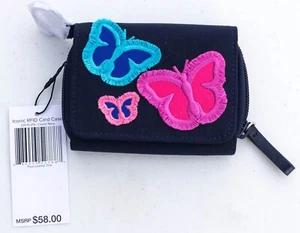 Vera Bradley Iconic RFID Card Case in Classic Navy - Embroidered Butterflies NWT - Picture 1 of 3