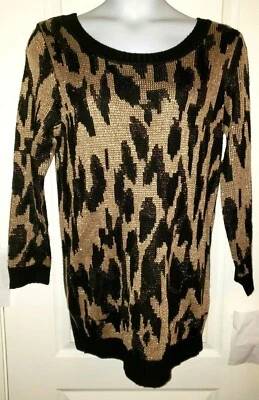 Vestido Suéter Rosa Visón Grande Brillante Leopardo Dorado Negro Espalda en V $99 Nuevo con Etiquetas Fiesta Foto 1 de 4