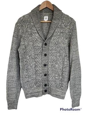 Cárdigan Gap Suéter Tejido con Cable Para Hombres Talla S Gris Marl Chal Cuello Botones Abuelo Foto 1 de 4