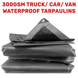 300 gsm extra heavy waterproof tarpaulin/builders tarp ground sheet silver/black - Picture 1 of 8