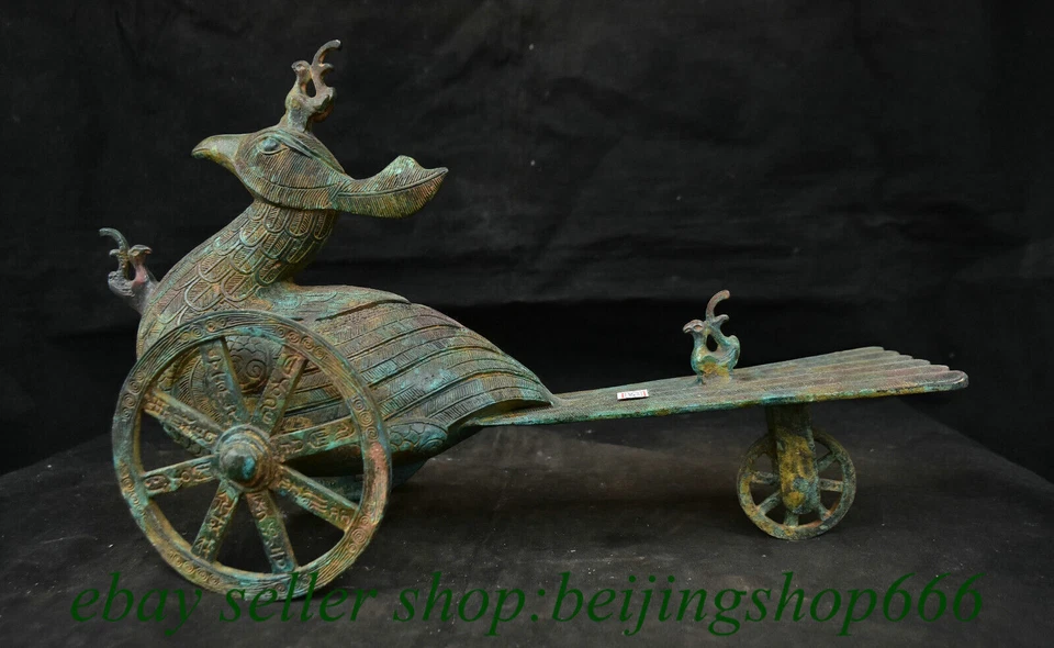 Estatua de vehículo de pájaro fénix dinastía de bronce chino antiguo de 16,4" Foto 1 de 4