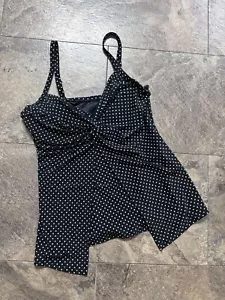 NWOT MIRACLESUIT BLACK PIN POINT LOVE KNOT TANKINI TOP Sz 8 - Picture 1 of 4
