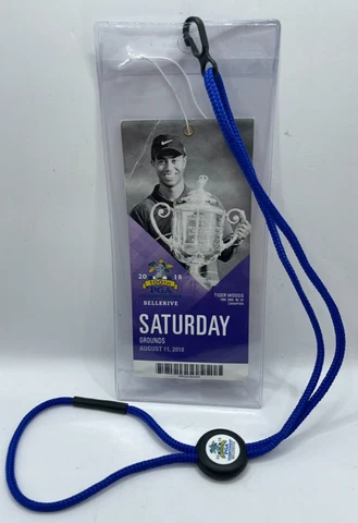 2018 PGA Championship Saturday Grounds Pass Ticket w/ Sleeve Lanyard-Tiger Woods Cover