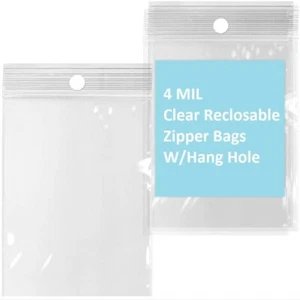 Clear Reclosable Seal Bag Plastic Poly Zipper Bags Zipper W/Hang Hole 4Mil THICK - Picture 1 of 13