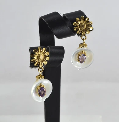 ORECCHINI IN ARGENTO 925 CON GOCCE DI AMETISTA E MADREPERLA  AGHT 0922 - Immagine 1 di 3