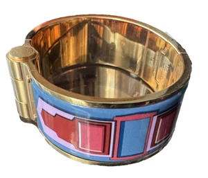 PULSERA HERMES ESMALTE ESTAMPADO CHARNIERE BISAGRAS ANCHAS - ¡NUEVA CON CAJA! - Imagen 1 de 13