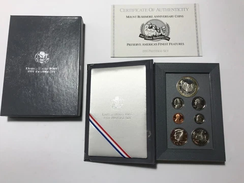 1991 S Prestige Proof Set Mount Rushmore ~90% Silver Dollar~ 7 US Coins Cover