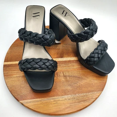 Sandalias de plataforma Worthington para mujer 7,5 negras de imitación de cuero punta abierta tacones de 3" NUEVAS Foto 1 de 4