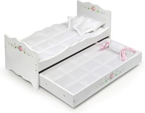 Holz Puppenbett 20" mit 4 Kissen 2 Deluxe gepolsterte Matten Bettwäsche American Girl Play - Bild 1 von 4