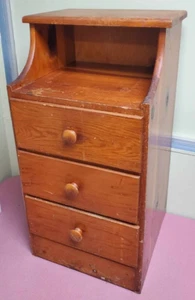 VTG End Table / Nightstand With 3 Drawers & Storage Shelf - Wooden Shelf 28" - Picture 1 of 8