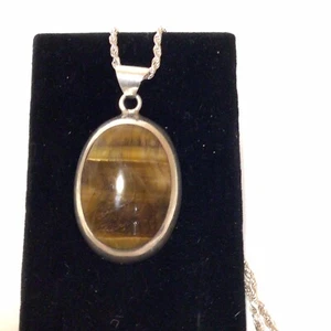 Vintage Sterling Stone Pendant. Mexican Made. Italian Sterling Chain - Picture 1 of 11