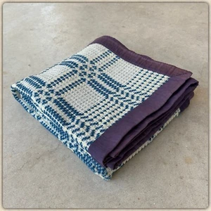 1900er - Vintage 88 x 66 Indigo Weiß Wolle Überschuss Decke Bauernhof Decke Antik - Bild 1 von 24