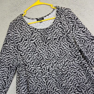 Alfani Tunic Top Women L Black  Abstract Print Peplum Asymmetric Hem Chic Hippie - Image 1 of 4