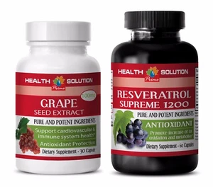 Immune system - GRAPE SEED EXTRACT – RESVERATROL 1200 - grape seed -2 Bot COMBO - Picture 1 of 12