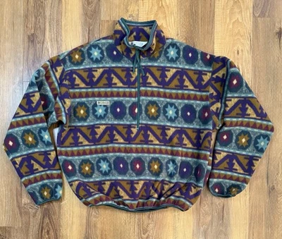 Vintage Columbia Men’s L Abstract 1/2 Zip Blouson Pullover Sweater Made In U.S.A - Image 1 of 4